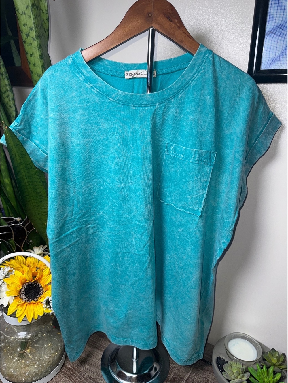 Zenana Acid Wash Oversized Short Sleeve Pocket Tee